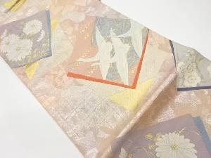 リサイクル　色紙に流水・菊・鶴模様織出し袋帯